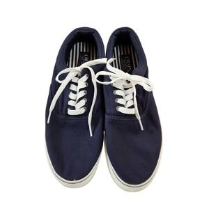 Mens Chaps‎ Navy Blue Canvas Sneakers with Brown Accent Size 12 Casual Shoes
